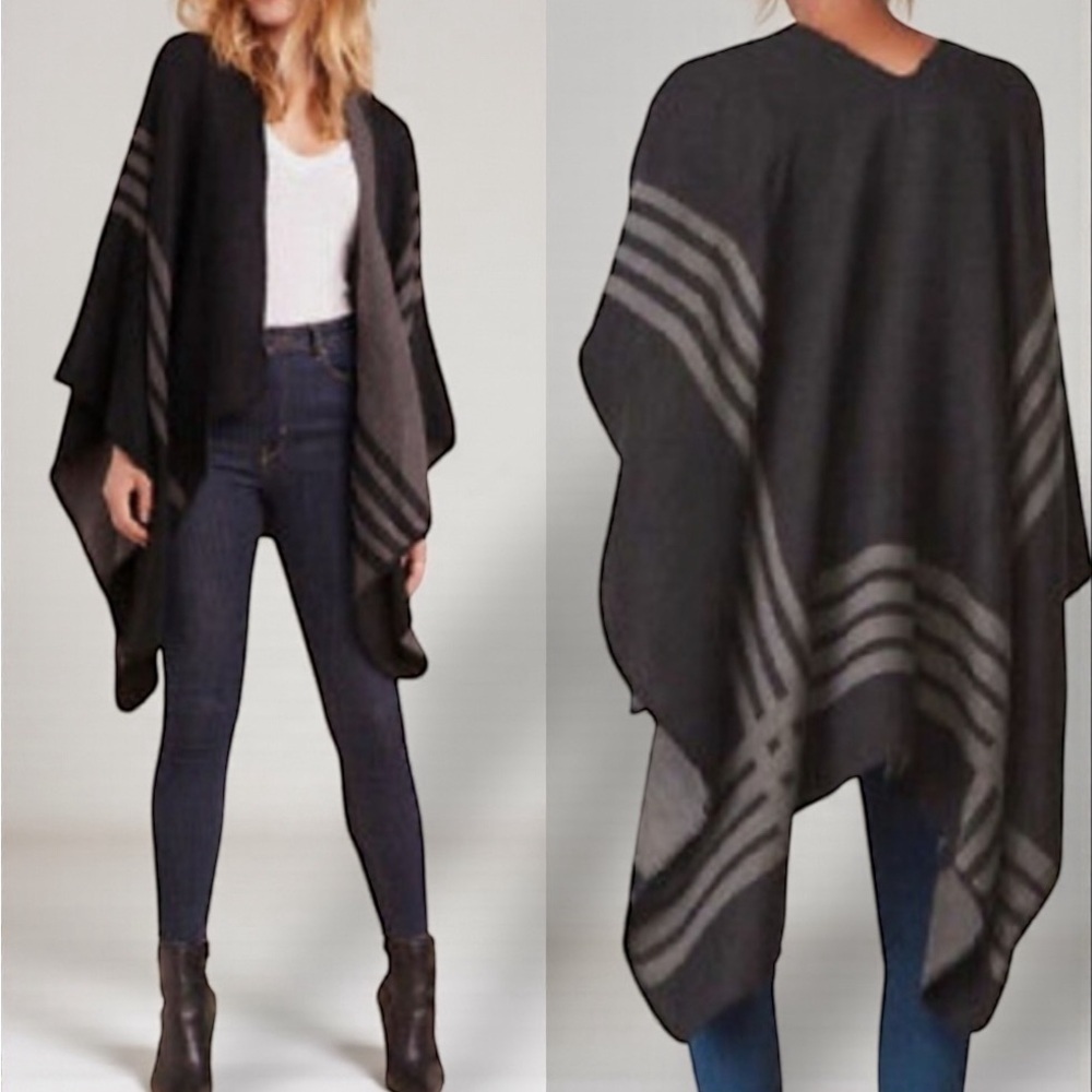 BB Dakota NWT Open Front Poncho One Size Charcoal Gray ST12078